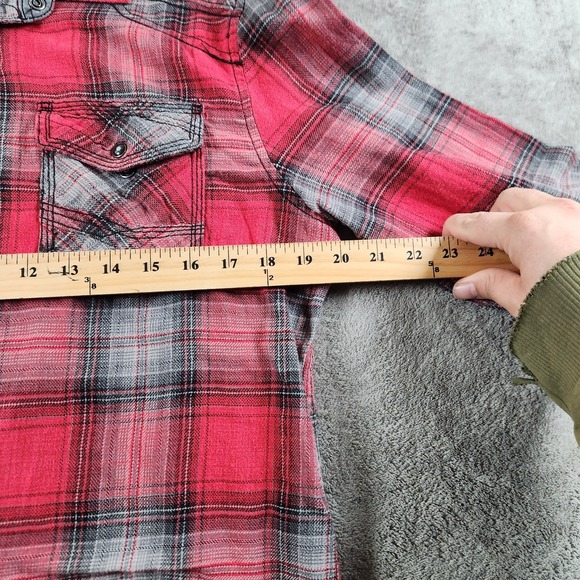 BKE Athletic Fit Plaid Flannel Shirt Mens M Medium Red Gray Western Snap Pockets - Picture 5 of 10
